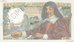 100 Francs DESCARTES Spécimen FRANCIA  1942 F.27.01Sp AU