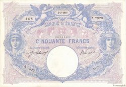 50 Francs BLEU ET ROSE FRANKREICH  1918 F.14.31 fVZ