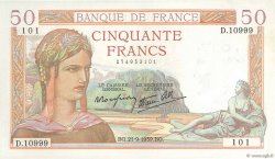 50 Francs CÉRÈS modifié FRANCIA  1939 F.18.31 q.FDC