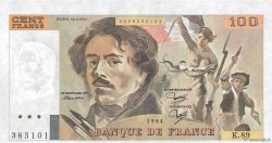 100 Francs DELACROIX modifié Fauté FRANKREICH  1984 F.69.08b fST+