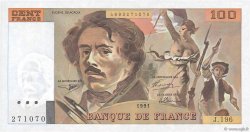 100 Francs DELACROIX imprimé en continu Fauté FRANCE  1991 F.69bis.04a UNC-