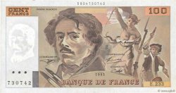 100 Francs DELACROIX imprimé en continu Fauté FRANKREICH  1993 F.69bis.08 VZ