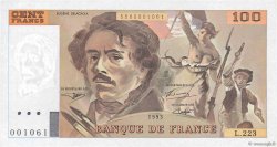 100 Francs DELACROIX UNIFACE FRANKREICH  1995 F.69bisU.07 fST