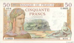 50 Francs CÉRÈS modifié FRANCE  1937 F.18.02 UNC-