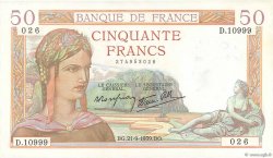 50 Francs CÉRÈS modifié FRANCE  1939 F.18.31 SPL+