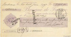 53998,90 Francs FRANCE regionalism and miscellaneous Bordeaux 1907 DOC.Chèque XF