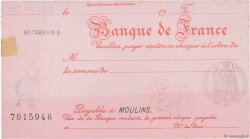 Francs FRANCE regionalismo y varios Moulins 1933 DOC.Chèque
