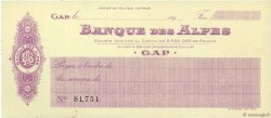 Francs FRANCE regionalism and miscellaneous Gap 1910 DOC.Chèque AU
