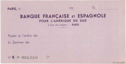 Francs FRANCE regionalism and miscellaneous Paris 1930 DOC.Chèque UNC