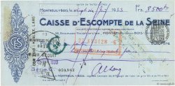 8500 Francs FRANCE Regionalismus und verschiedenen Montreuil Sous Bois 1933 DOC.Chèque SS