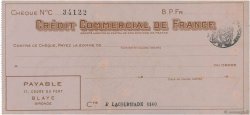 Francs FRANCE regionalismo y varios Blaye 1933 DOC.Chèque EBC