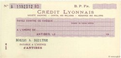 Francs FRANCE regionalismo y varios Antibes 1933 DOC.Chèque SC