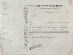 Francs Non émis FRANCE regionalismo e varie Paris 1870 DOC.Chèque BB