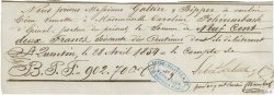 902,70 Francs FRANCE regionalism and various Saint Quentin 1854 DOC.Chèque VF