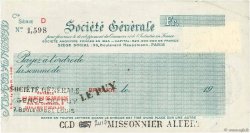 Francs FRANCE regionalismo e varie Brioude 1933 DOC.Chèque SPL