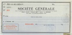Francs FRANCE regionalismo e varie Moulins 1924 DOC.Chèque SPL