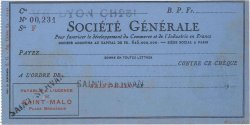 Francs FRANCE regionalism and miscellaneous Saint-Malo 1933 DOC.Chèque VF
