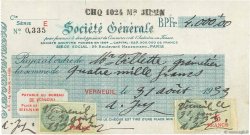 4000 Francs FRANCE régionalisme et divers Verneuil 1933 DOC.Chèque TTB