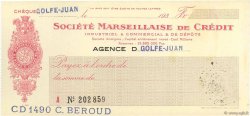 Francs FRANCE regionalism and miscellaneous Golfe-Juan 1933 DOC.Chèque XF