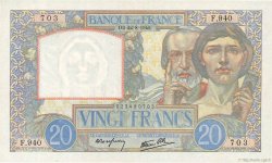 20 Francs TRAVAIL ET SCIENCE FRANKREICH  1940 F.12.06
