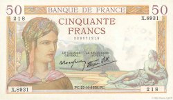 50 Francs CÉRÈS modifié FRANCE  1938 F.18.17