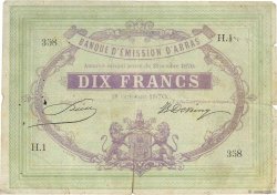 10 Francs FRANCE regionalism and miscellaneous Arras 1870 JER.62.02c F