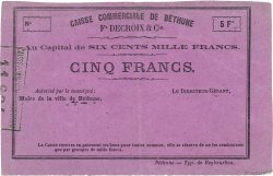 5 Francs Non émis FRANCE regionalism and miscellaneous Béthune 1870 JER.62.03a VF+