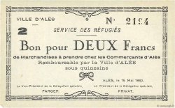 2 Francs FRANCE regionalism and various Alès 1940 K.002a AU