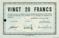 20 Francs FRANCE Regionalismus und verschiedenen Mulhouse 1940 K.071 fST+