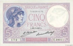 5 Francs FEMME CASQUÉE FRANKREICH  1927 F.03.11