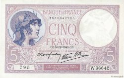 5 Francs FEMME CASQUÉE modifié FRANCIA  1940 F.04.16 q.FDC