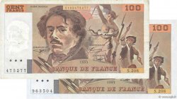 100 Francs DELACROIX  UNIFACE Lot FRANCE  1993 F.69bisU.05 NEUF
