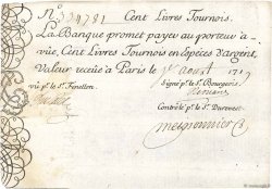 100 Livres Tournois gravé FRANKREICH  1719 Dor.07