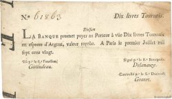 10 Livres Tournois typographié Petit numéro FRANKREICH  1720 Dor.22c
