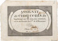500 Livres Vérificateur FRANCE  1796 Ass.47v SUP