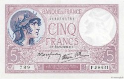 5 Francs FEMME CASQUÉE modifié FRANCE  1939 F.04.01 UNC-