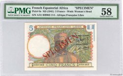 5 Francs Spécimen FRENCH EQUATORIAL AFRICA Brazzaville 1941 P.06s