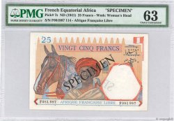 25 Francs Spécimen FRENCH EQUATORIAL AFRICA Brazzaville 1941 P.07s