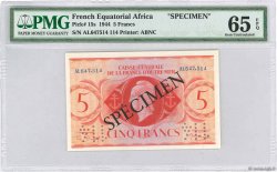 5 Francs Spécimen FRENCH EQUATORIAL AFRICA  1944 P.15as UNC