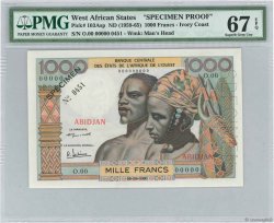1000 Francs Spécimen ESTADOS DEL OESTE AFRICANO Abidjan 1960 P.103Asp