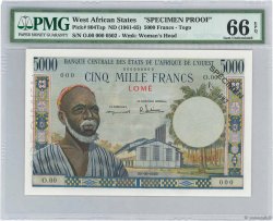 5000 Francs Spécimen WEST AFRIKANISCHE STAATEN Lomé 1960 P.804Tsp