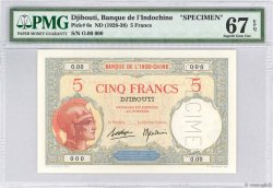 5 Francs Spécimen DJIBOUTI  1936 P.06bs NEUF