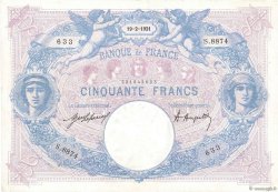 50 Francs BLEU ET ROSE FRANCIA  1921 F.14.34 BB
