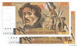100 Francs DELACROIX modifié Consécutifs FRANCE  1978 F.69.01c XF