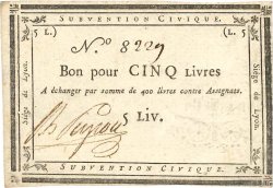 5 Livres FRANCE Regionalismus und verschiedenen Lyon 1793 Kol.134