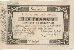 10 Francs FRANCE régionalisme et divers Langres 1870 JER.52.06D SUP+