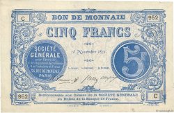 5 Francs FRANCE Regionalismus und verschiedenen Paris 1871 JER.75.02C