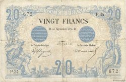 20 Francs NOIR FRANCE  1874 F.09.01 B