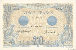 20 Francs BLEU FRANKREICH  1913 F.10.03 fST+