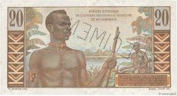 20 Francs Émile Gentil Spécimen FRENCH EQUATORIAL AFRICA  1957 P.30s AU